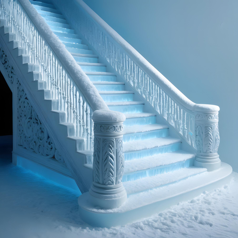 fancy stairs covered by snow