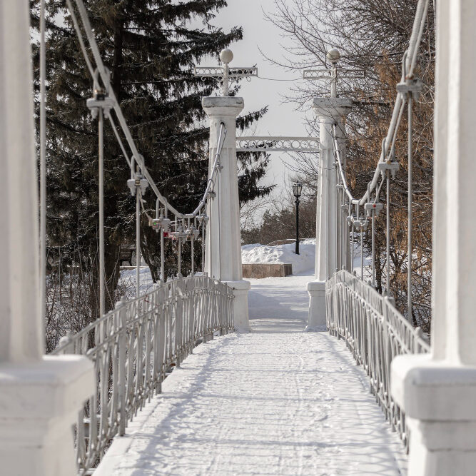 picture of a bridge with luxury railing and fences under snow